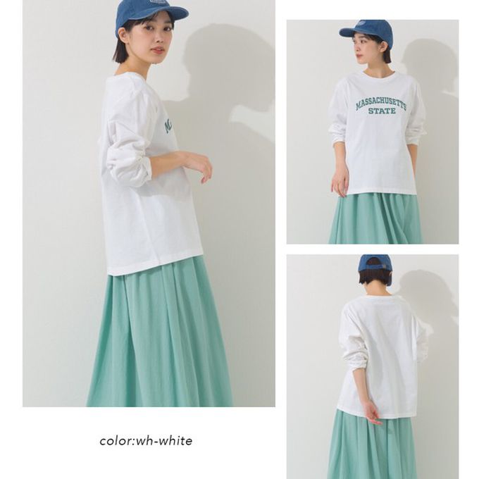 日本 OMNES - 100%棉 簡約英文標語長袖上衣-白