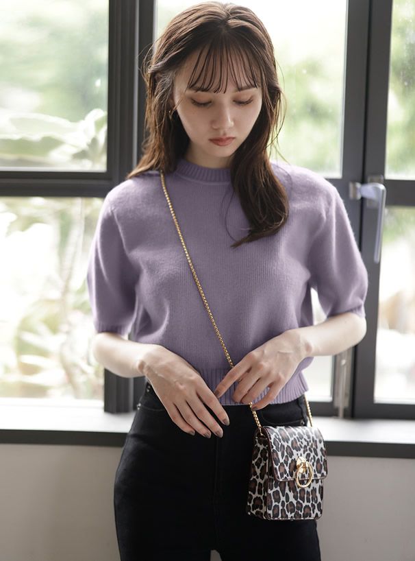 日本 GRL - 百搭短版五分袖針織上衣-淺橘