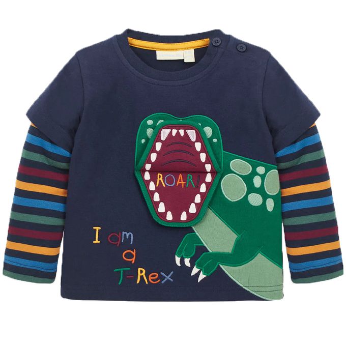 英國 JoJo Maman BeBe - 嬰幼兒100%純棉長袖上衣-霸王龍