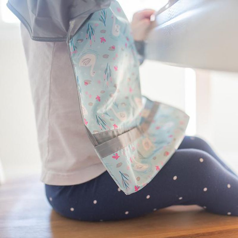 美國 green sprouts - 小綠芽魔鬼氈雙面防水/防食物掉落長袖圍兜單入組-優雅天鵝