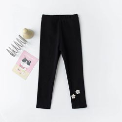 FANMOU - 厚棉氣質內搭褲-兩朵小花-黑色