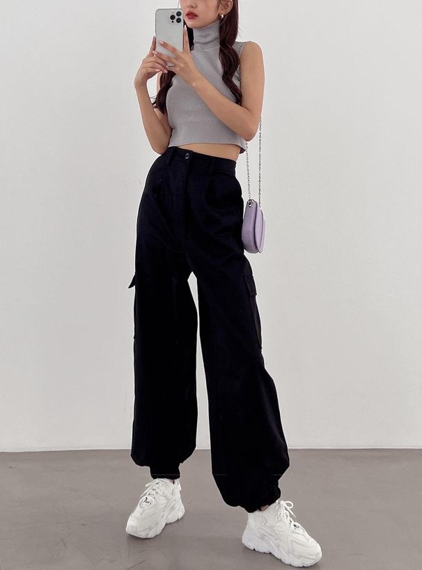 日本 GRL - 百搭顯瘦美式工裝褲-軍綠