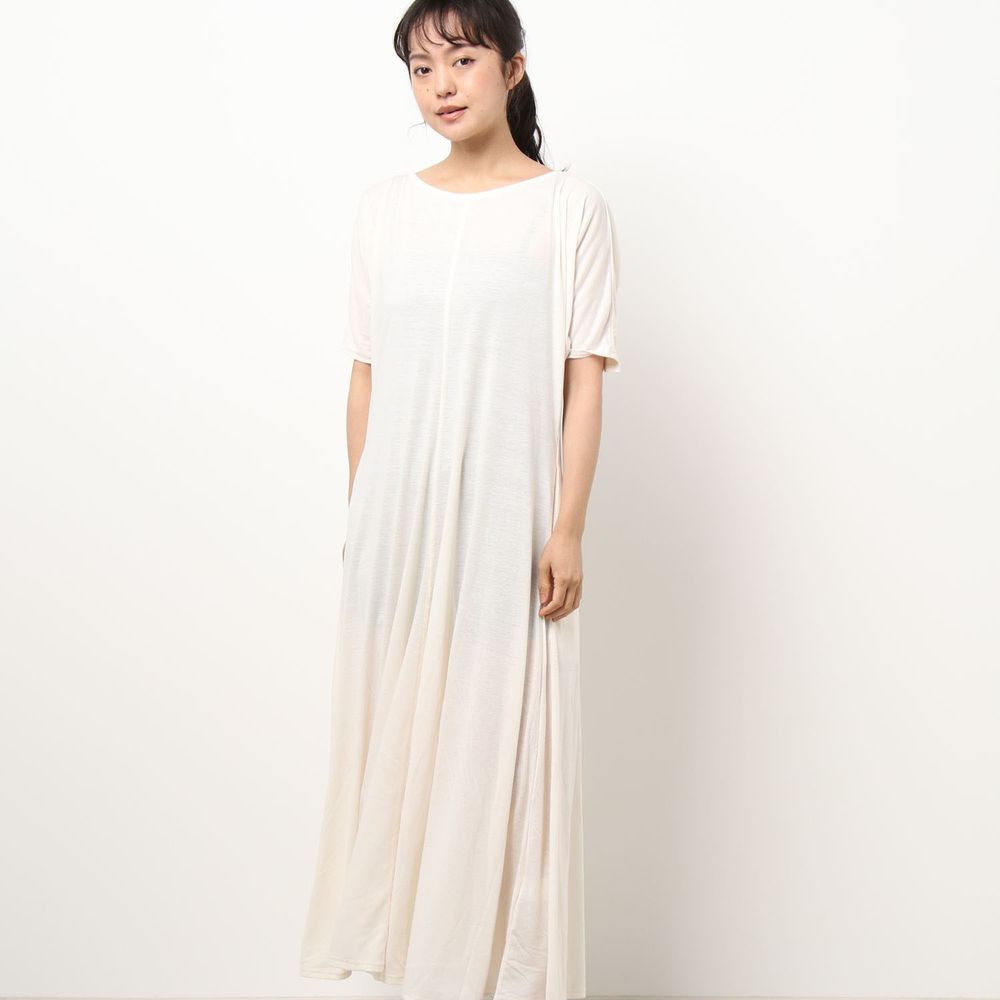 日本 Riche Glamour - 顯瘦抓皺袖美背短袖休閑洋裝-米