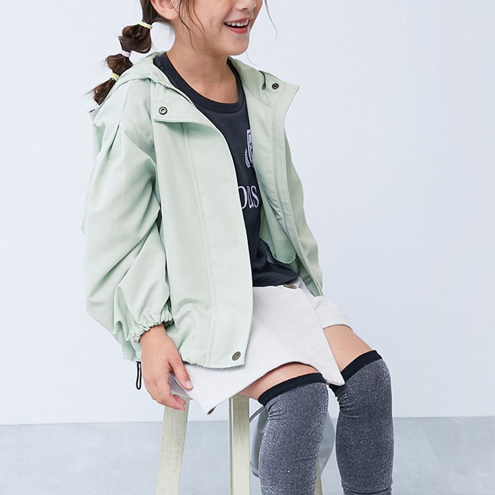 桃皮柔軟寬袖連帽派克風衣外套-蘋果綠