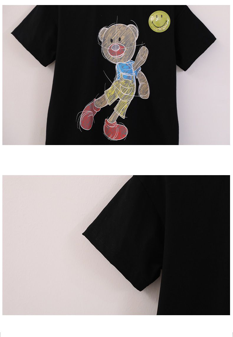 時尚休閒圓領短袖上衣-構圖熊熊-白色