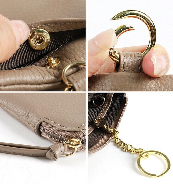 日本 LIZDAYS - 小巧真皮伸縮卡夾/零錢鑰匙包-鮭魚粉 (11.5x8cm)