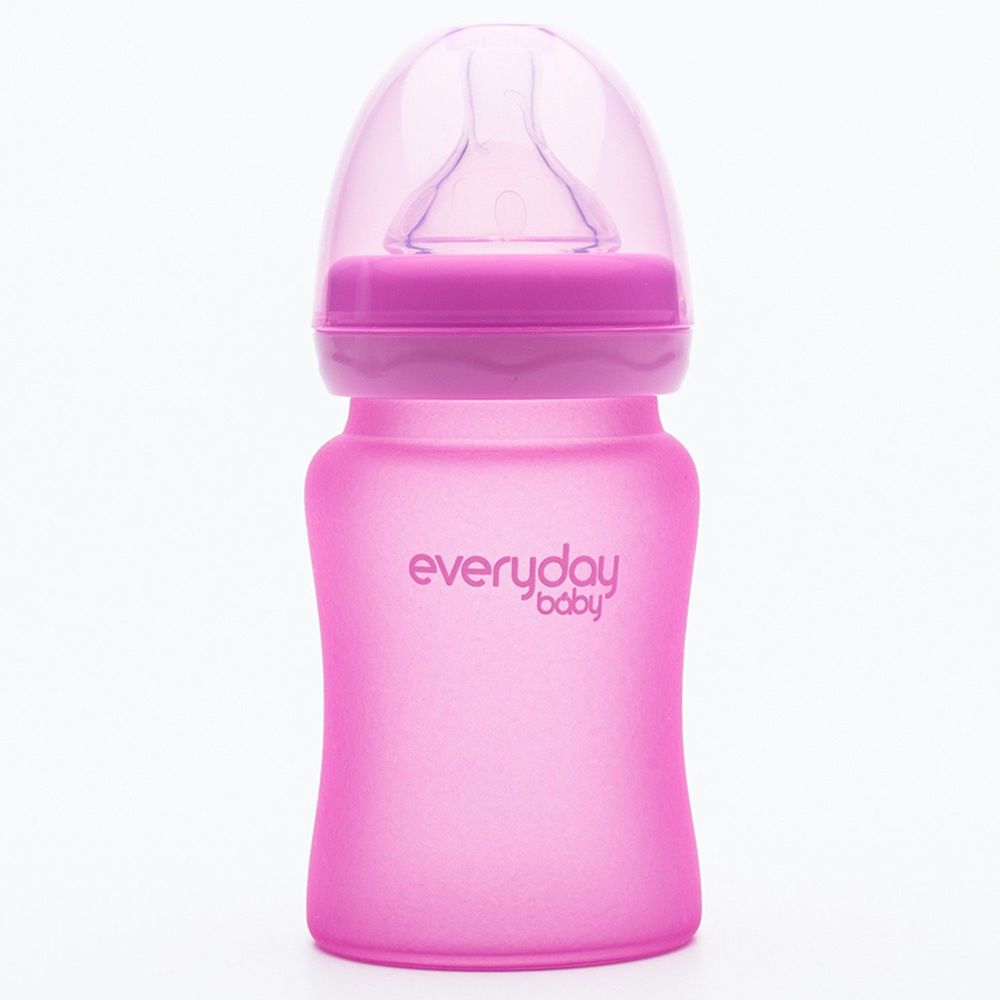 瑞典 everyday baby - MilkHero 寬口徑防護感溫變色玻璃奶瓶-櫻花粉 (150ml)-185g