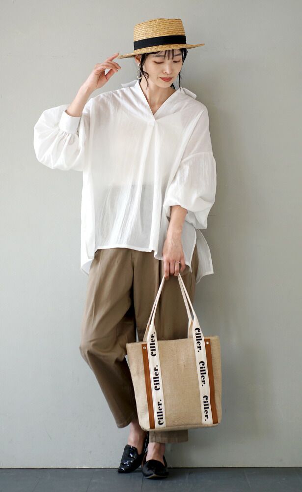 日本 zootie - 慵懶感透膚氣球袖落肩上衣-寧靜白