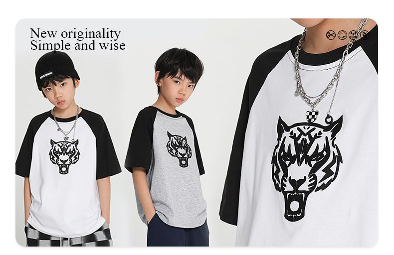 純棉基礎款短袖上衣-虎頭款-灰+黑色