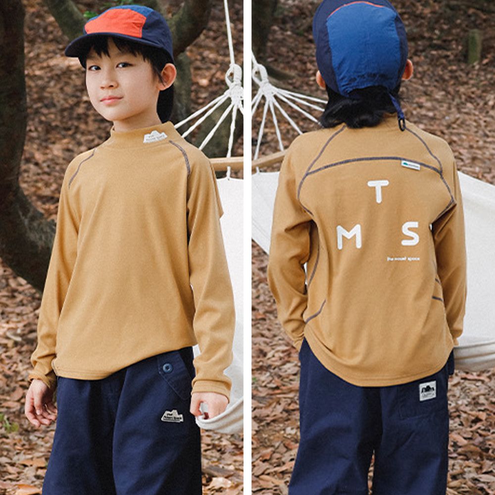 德絨保暖半高領長袖上衣-黃棕