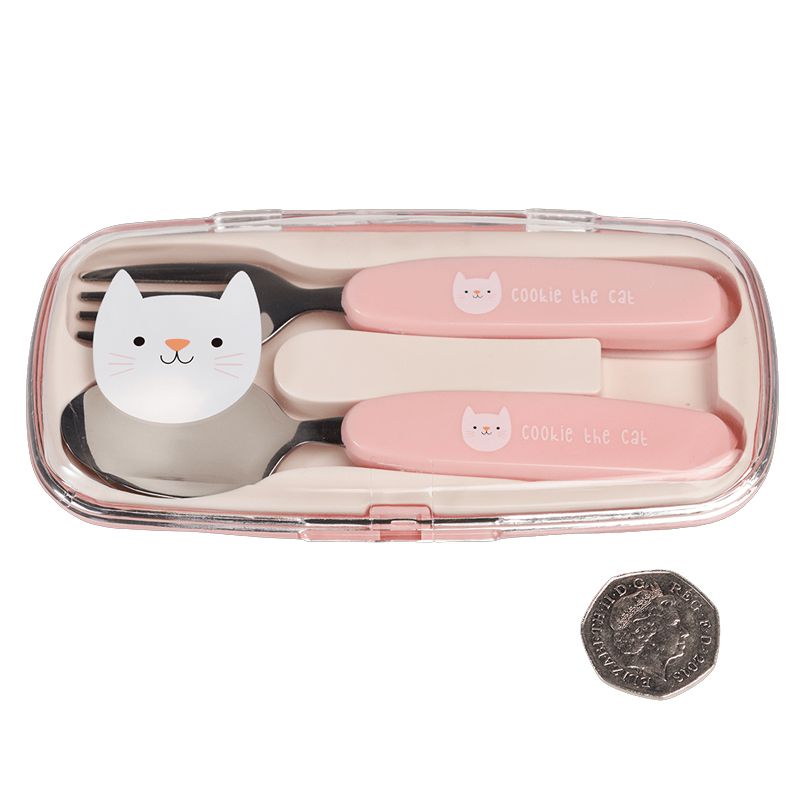 英國 Rex London - 幼兒/兒童餐具2入組(附收納盒)-迷人貓咪