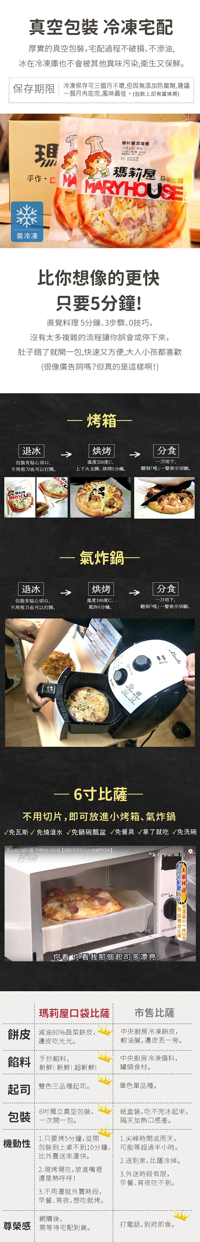 瑪莉屋口袋比薩 - 【瑪格麗特披薩】薄皮/奶素/一入 (6吋)