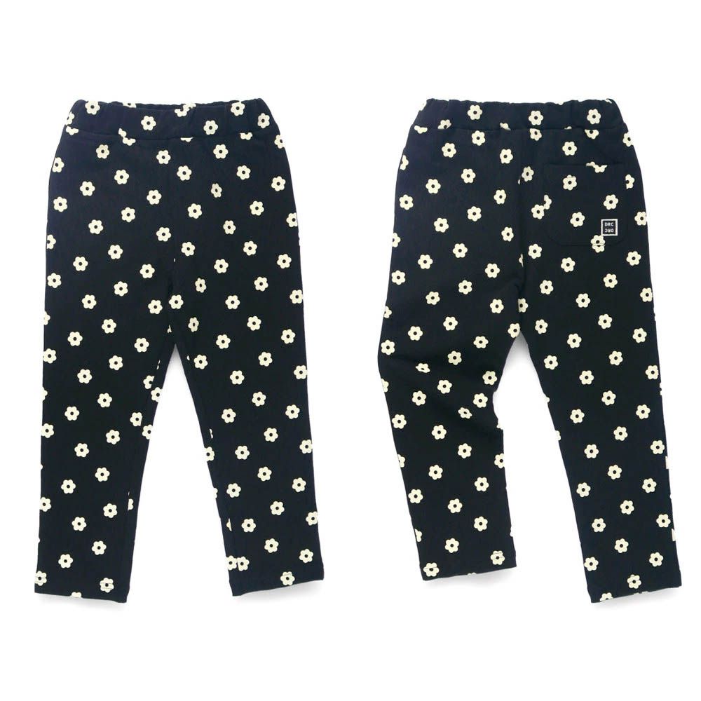 定番超彈力百搭長褲-小花-黑