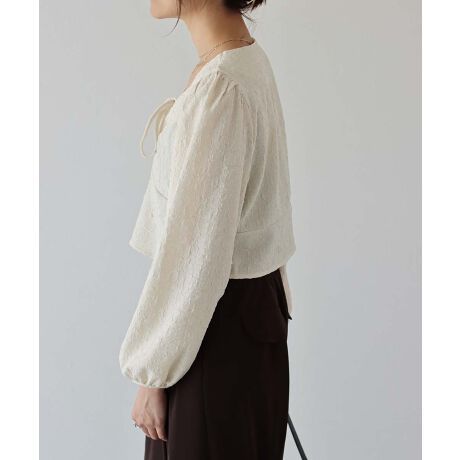 日本 BLUE EAST - 顯瘦氣質前綁帶長袖上衣-寶石藍