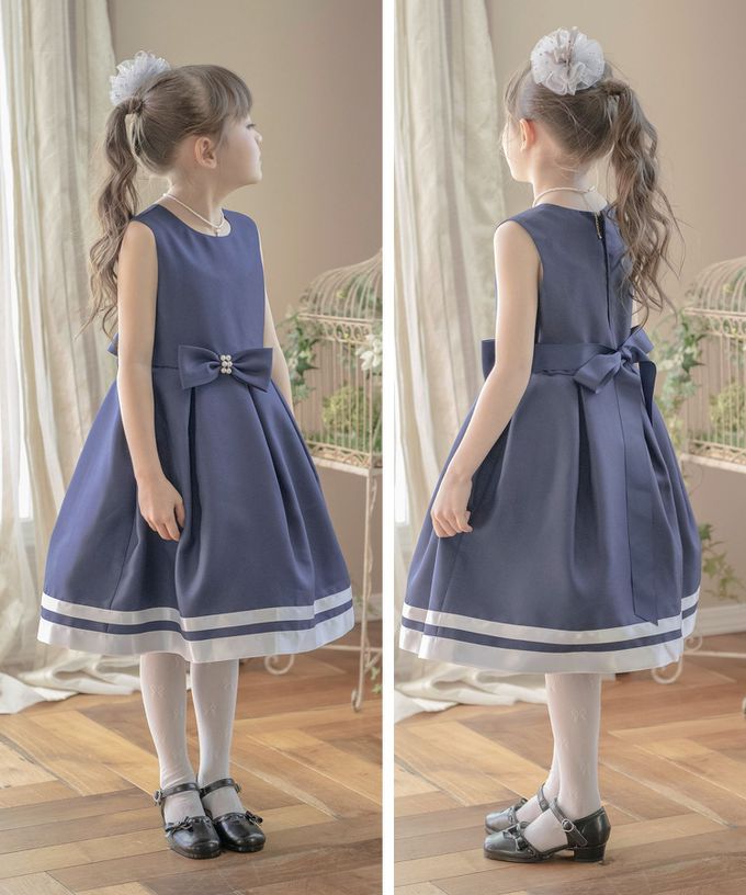 日本 Catherine Cottage - 珍珠蝴蝶結簡約法式洋裝/小禮服-藍紫