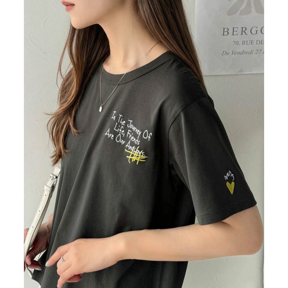 有機棉 英文塗鴉風短袖上衣-炭灰