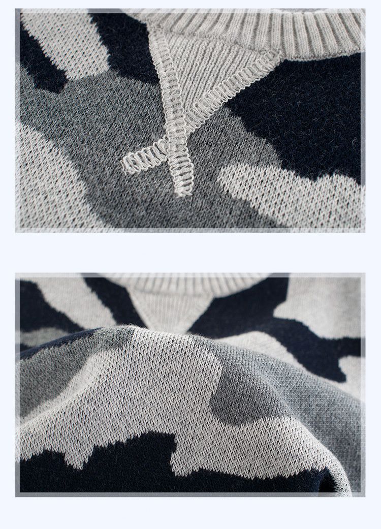 純棉針織長袖毛衣-灰迷彩-灰色