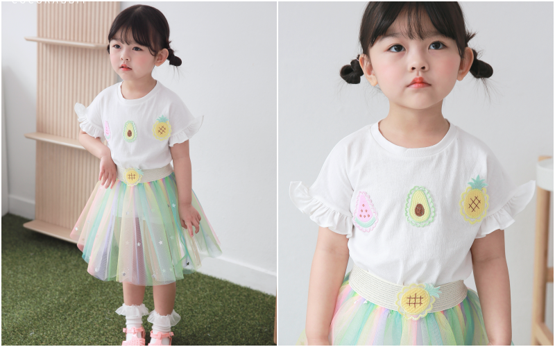 韓國 Coco rabbit - 荷葉袖刺繡水果上衣-象牙白