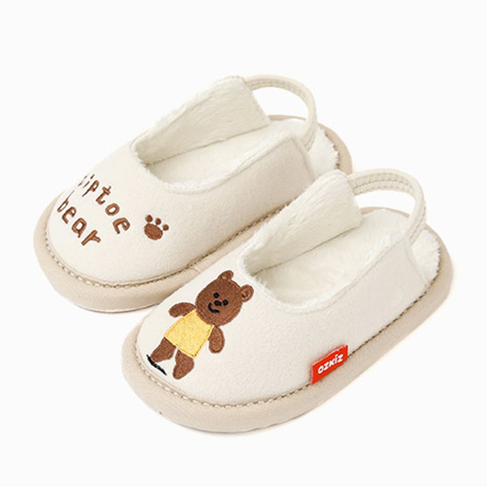 韓國 OZKIZ - 消音防滑室內鞋-內刷毛款(動物)-象牙白