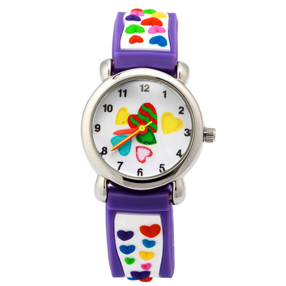 3D立體卡通兒童手錶-經典小圓錶-紫色愛心