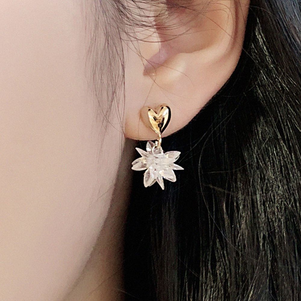 韓國製 - 耳環-愛心花朵-金