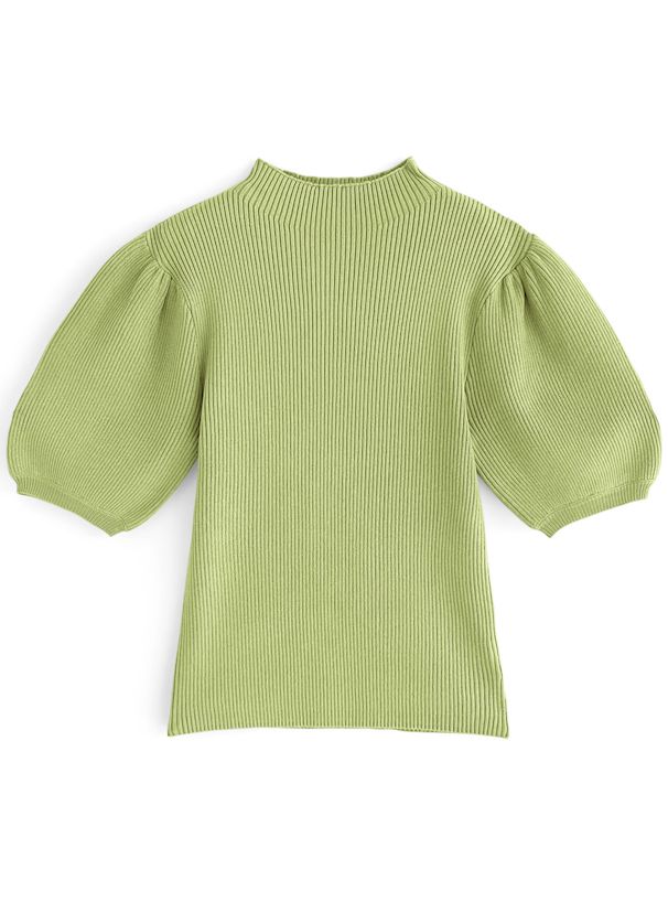 日本 GRL - 聯名款 彈性羅紋泡泡短袖上衣-珊瑚橘