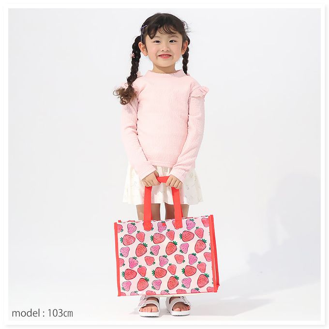 日本 ZOOLAND - 防水PVC手提袋/游泳包-滿版草莓-紅白 (25x34cm)