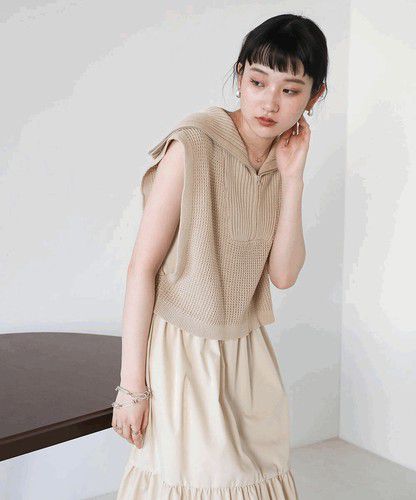 日本 Bou Jeloud - 拉鍊翻領針織背心-黑