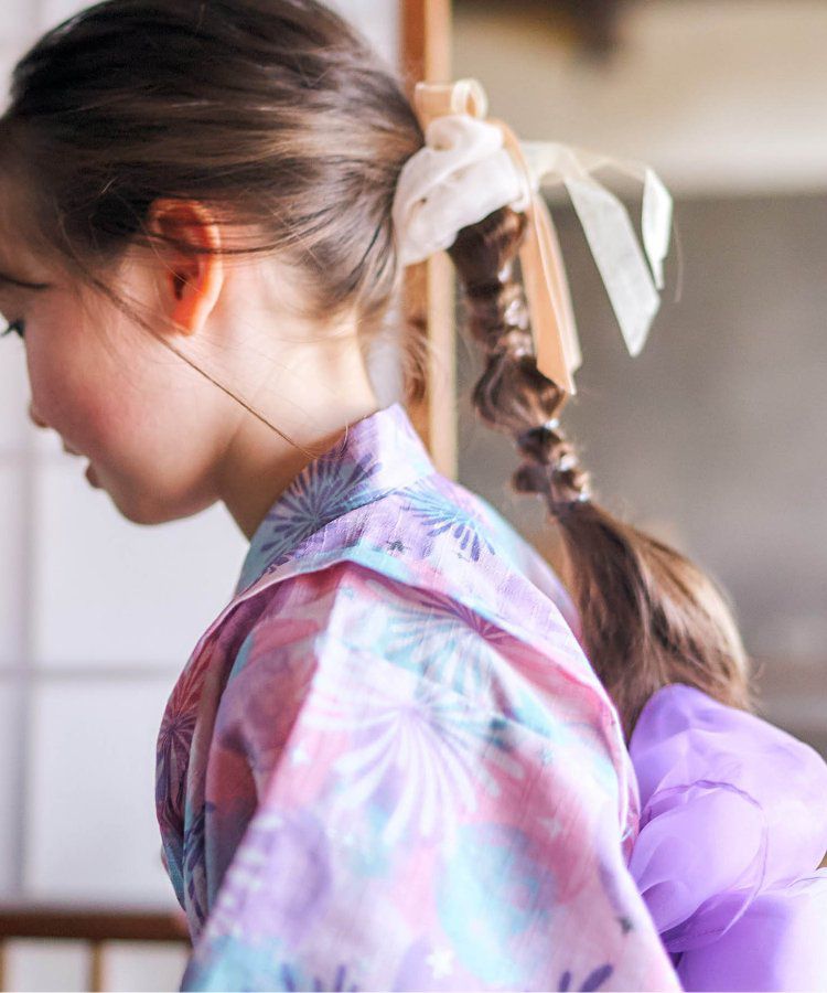 日本 apres les cours - 華麗腰帶風純棉二件式浴衣-椿花-紅藍條紋