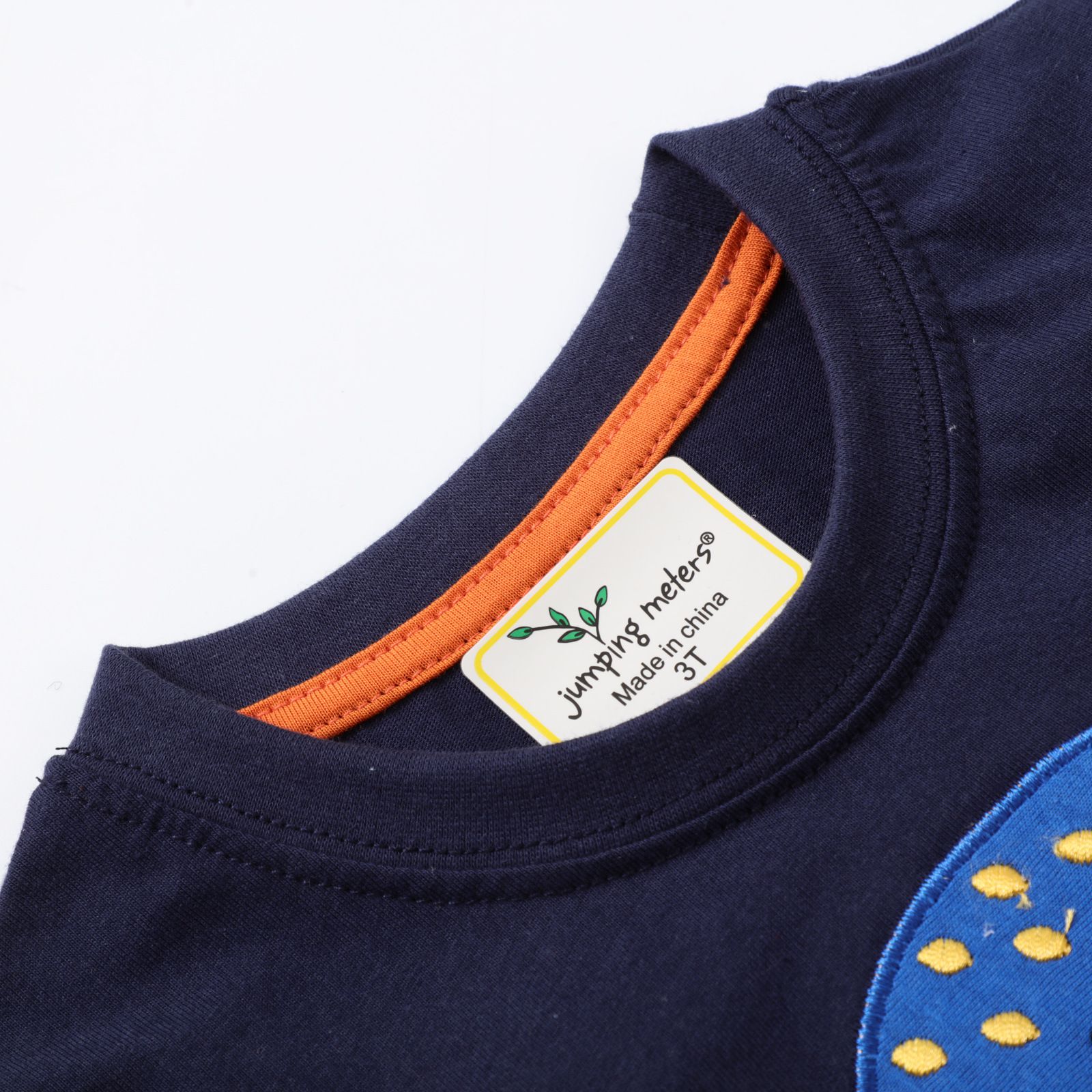 Jumping meters - 棉質圓領短袖上衣-可愛恐龍-深藍色