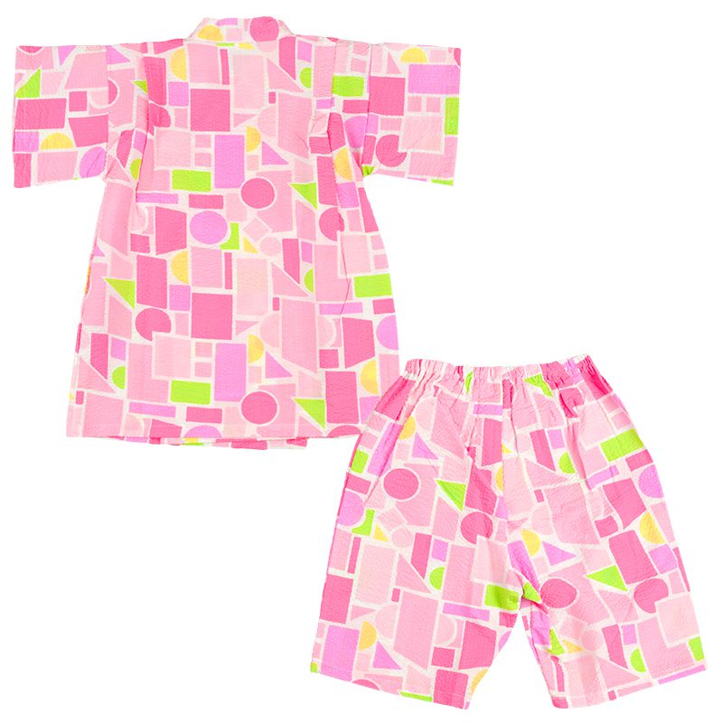 akachan honpo - 兩件式甚平-幾何圖案-粉紅色