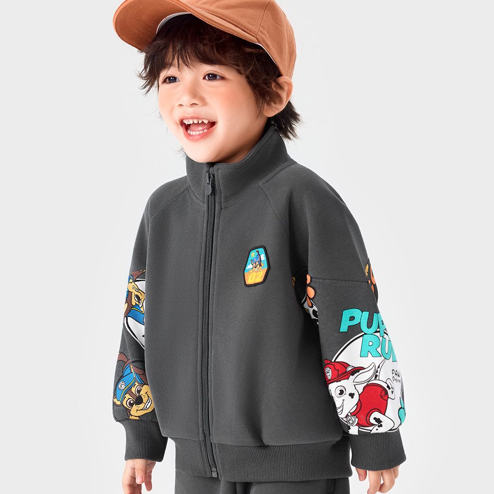 卡通汪汪隊高領休閒外套-卡通人物阿奇-拼色深灰