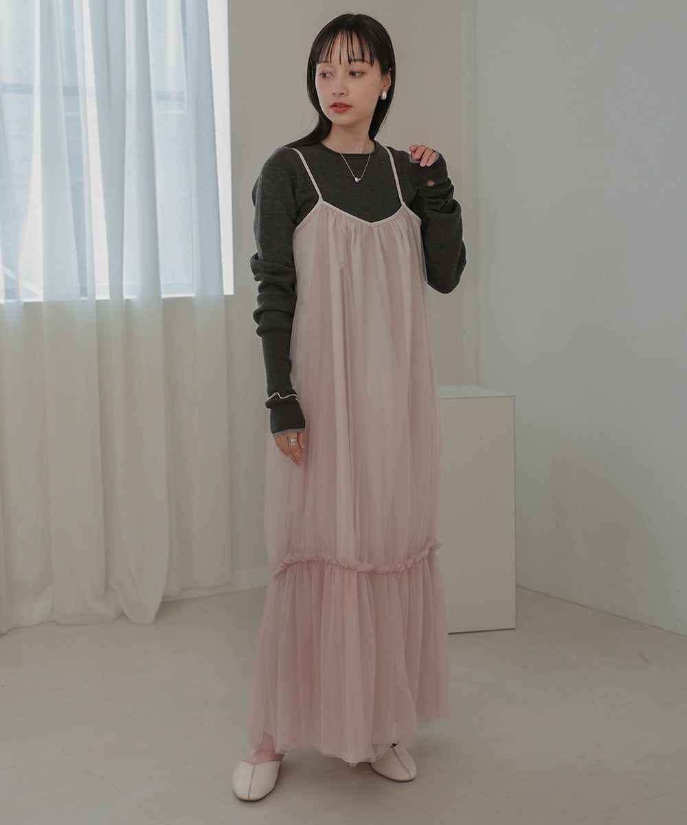 日本 Bab - 夢幻歐根紗拼接吊帶裙-夢幻粉