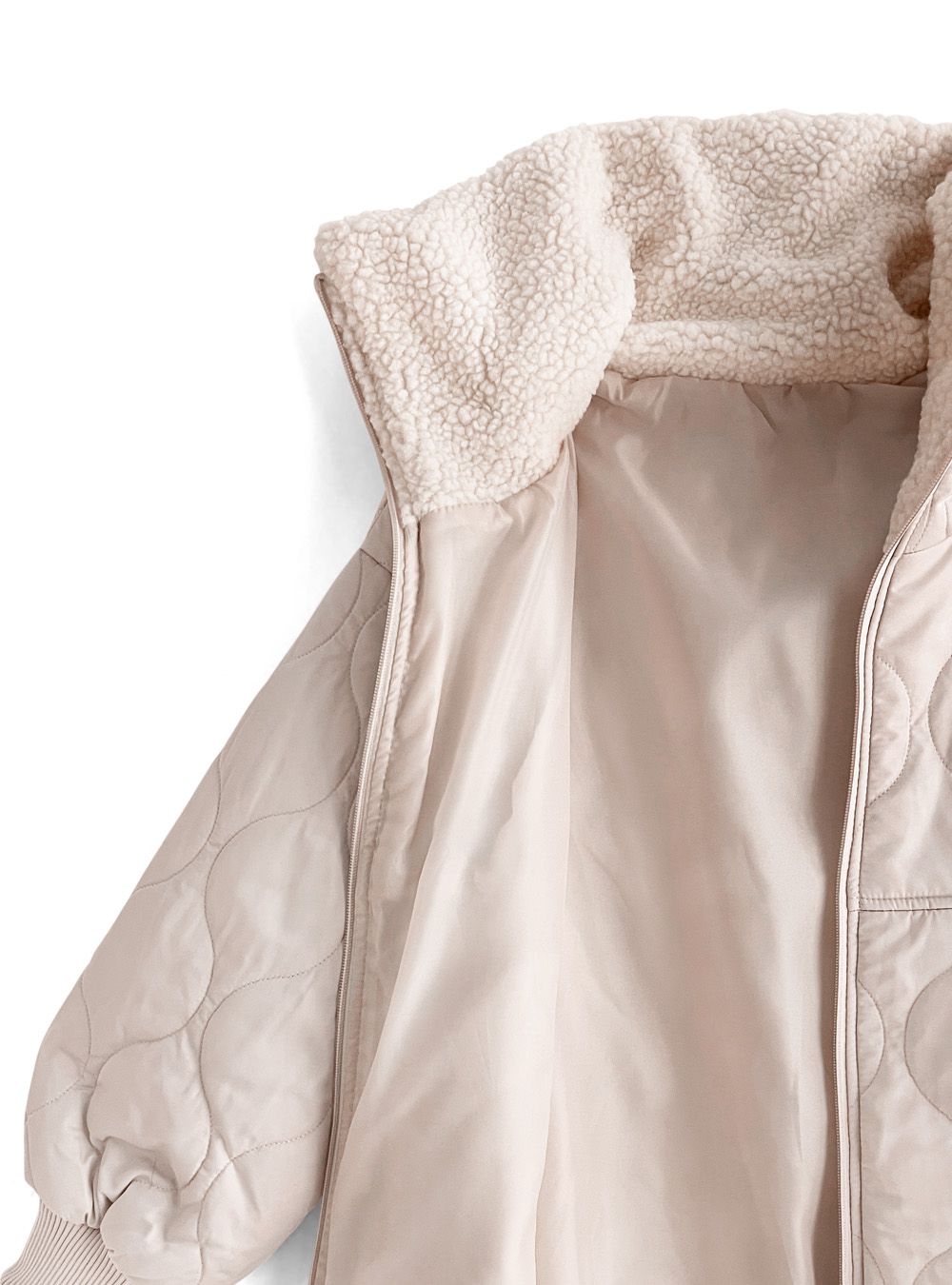 日本 GRL - 絎縫翻領鋪棉保暖外套/大衣-黑