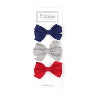 英國 Ribbies - 三層中蝴蝶結3入組(紅藍灰)