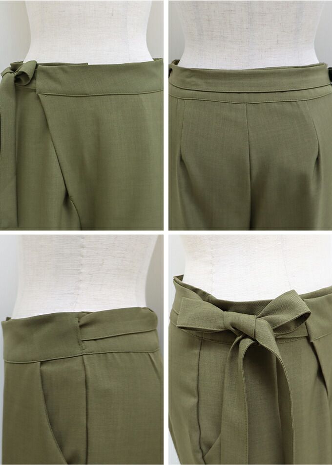 日本 BLUE EAST - 綁帶裝飾垂墜西裝長褲-軍綠