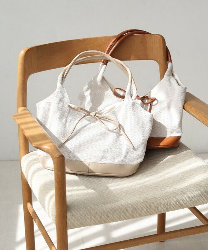 日本 Bab - 異素材成熟感蝴蝶結氣質手提包-白x焦糖棕