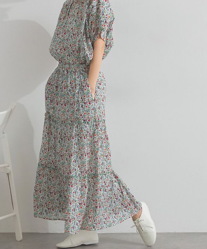 日本 Lupilien - 100%印度棉 華奢滿版印花分層長裙-紅系