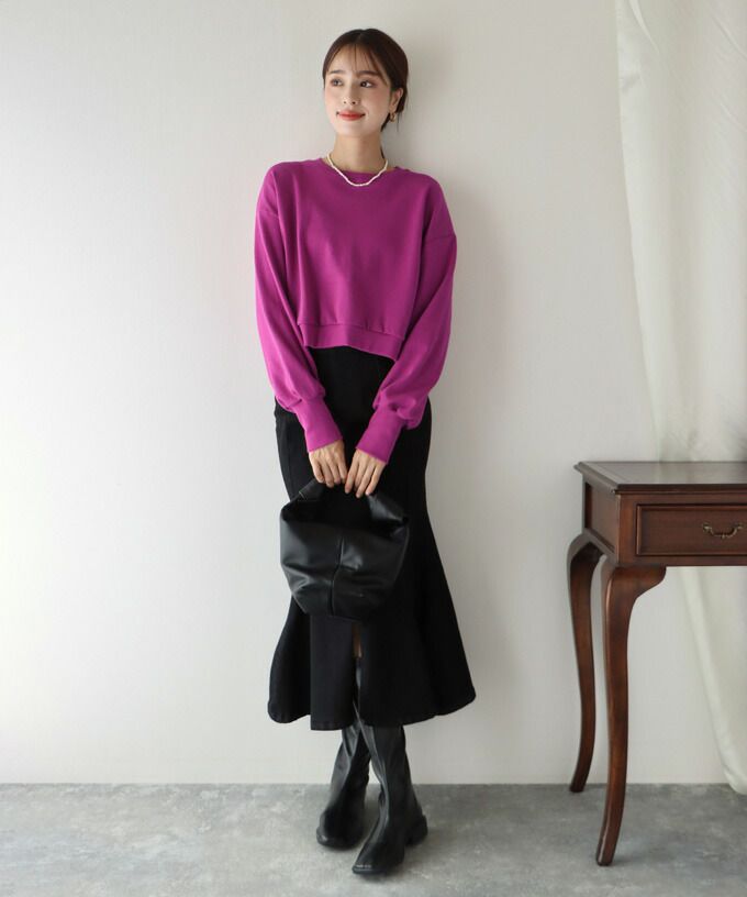 日本 BLUE EAST - 圓領百搭短版長袖上衣-草綠