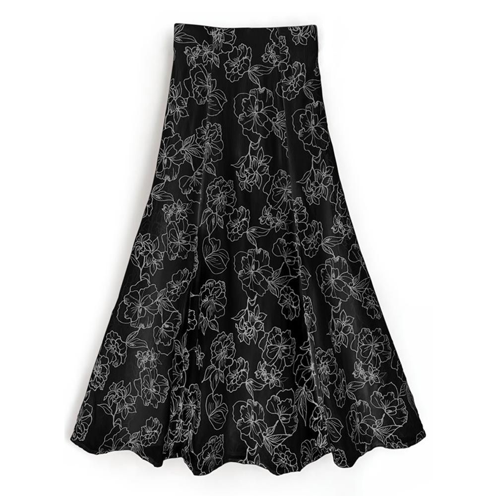 日本 GRL - 花的優雅刺繡修身魚尾裙-經典黑