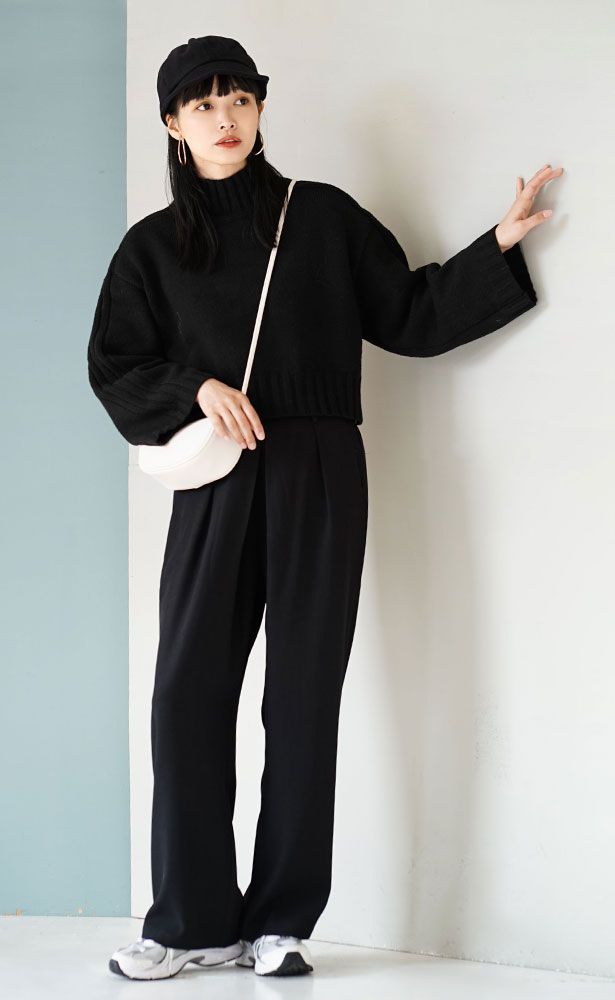 日本 zootie - 寬鬆立領羅紋針織短版毛衣-白