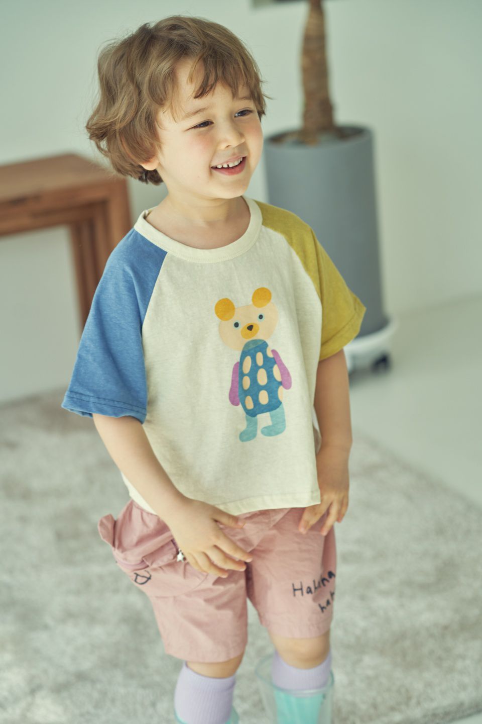 韓國 Mimico - 熊熊拉鍊口袋寬版褲-粉紅