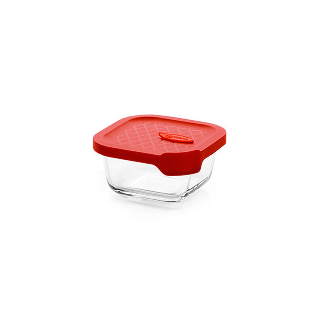 韓國 sillymann - 100%鉑金矽膠微波烤箱輕量玻璃保鮮盒(正方型300ml)-紅