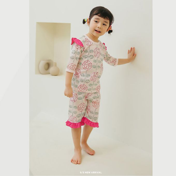正韓 Puco - 超優質嬰幼兒/兒童七分袖100% 有機純棉家居服/睡衣-玫瑰花園