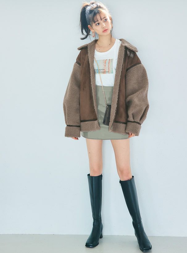 日本 GRL - 皮質時尚修身短裙-黑