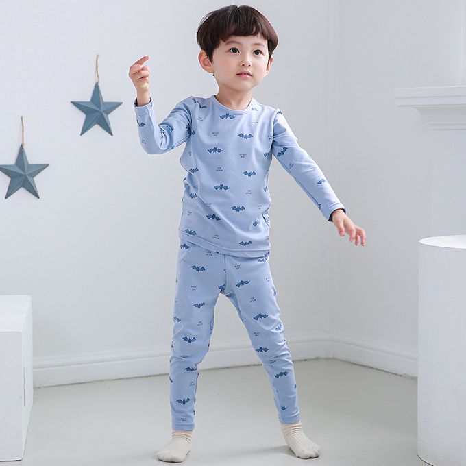 正韓 Cogibu - 極舒適無螢光劑幼兒/兒童 AERO WARM 有機發熱衣睡衣/家居服套裝組-藍蝙蝠