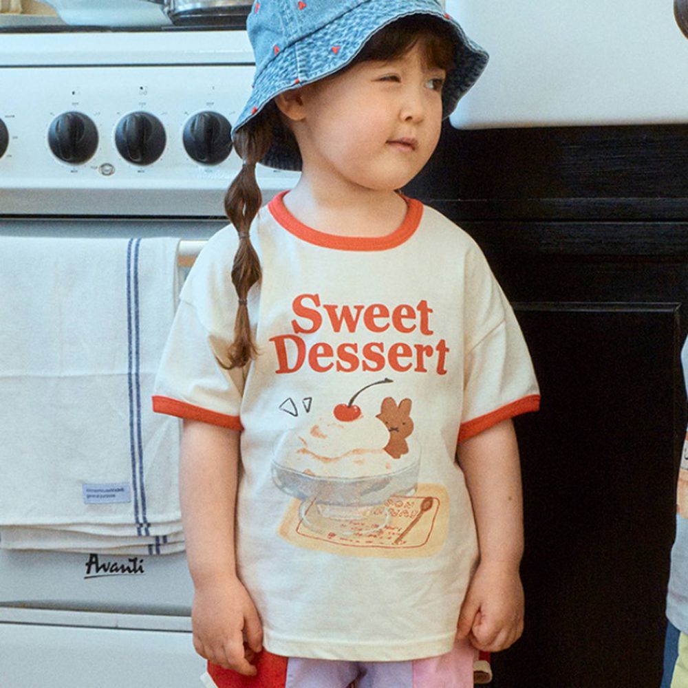 First Blue 甜蜜點心純棉短袖上衣-霜淇淋杯-米黃