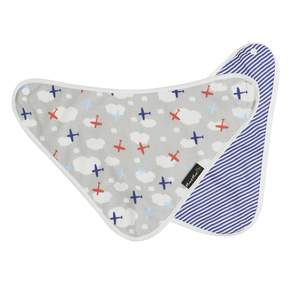 Mum 2 Mum - 雙面竹纖維棉機能口水巾圍兜-飛機/藍條紋