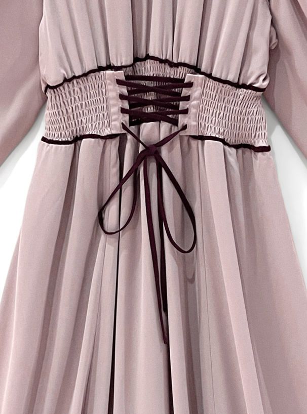 日本 GRL - 戀愛時光綁帶長袖洋裝-浪漫粉