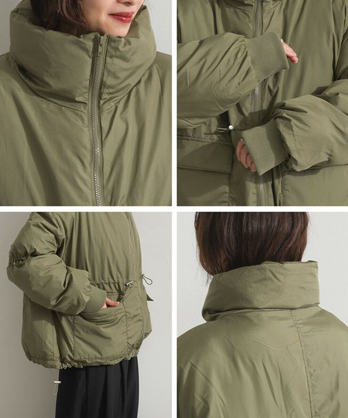 日本 ELENCARE DUE - 蓬鬆袖立領腰抽繩科技羽絨保暖外套-象牙